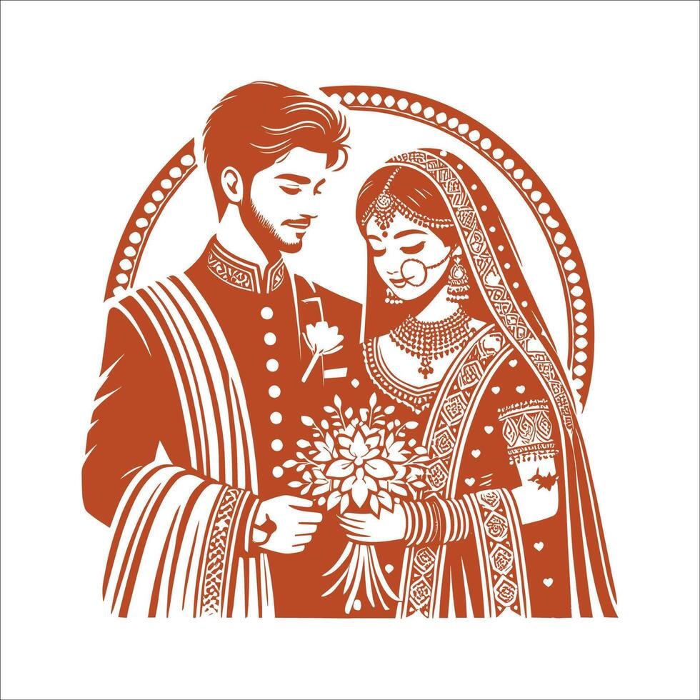 a quite beautiful wedding couple for card vector